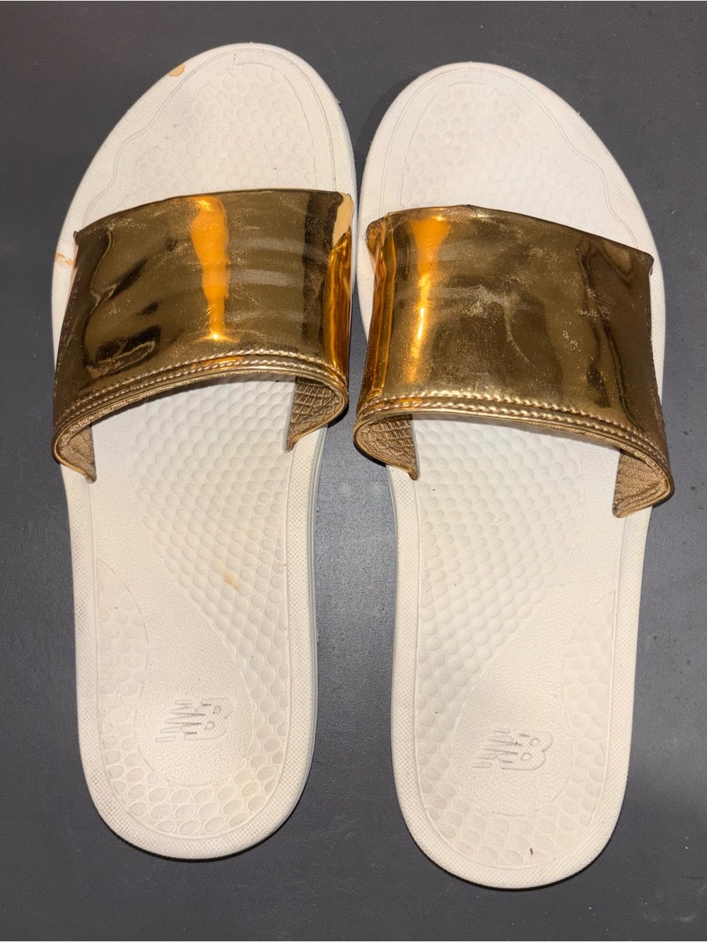 New Balance Women’s Metallic Gold Slide Sandals - Gold/White Size 10